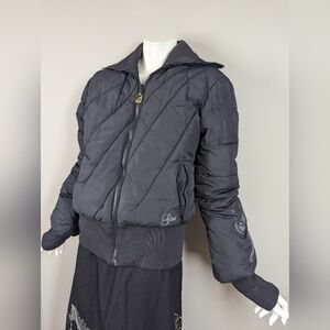 Y2K Gsus Black Puffer Jacket Women’s Medium Quilted Winter Coat Streetwear Zip B